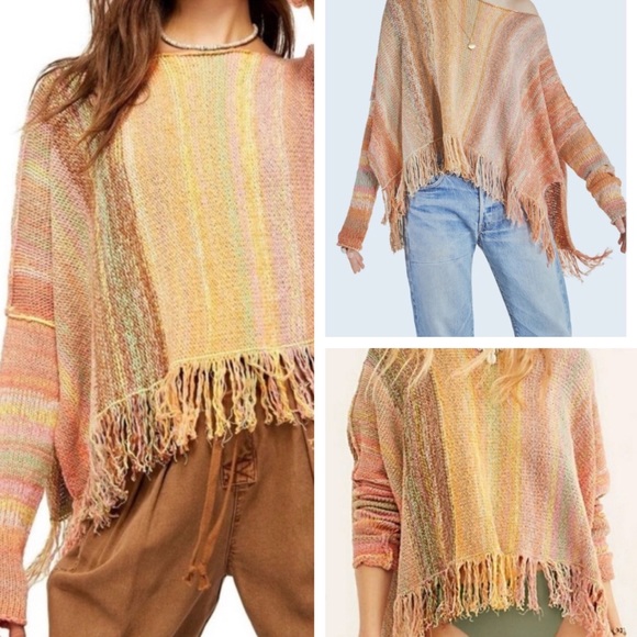 Free People Sweaters - 🆕 Free People Oversized Fringe Poncho Pullover XL